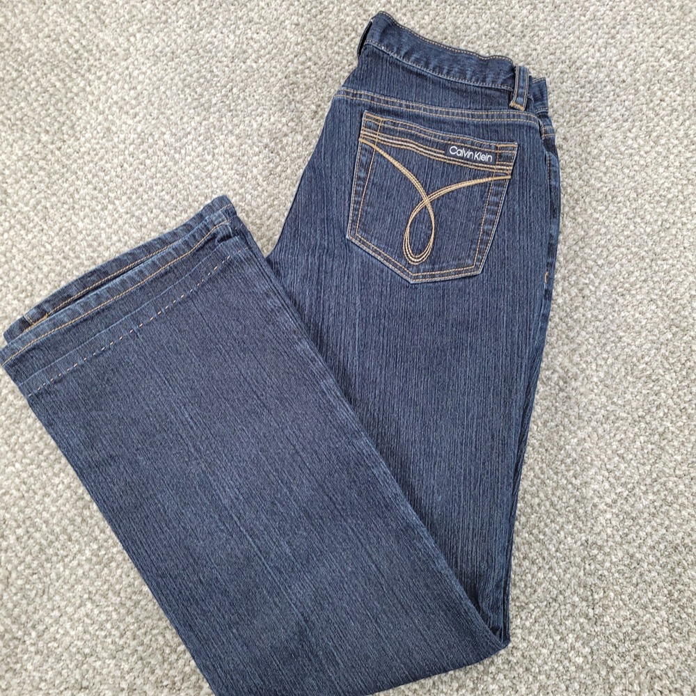 Calvin Klein Jeans Dark Wash Flare Denim Mid Rise Size 30/10 Stretch Indigo